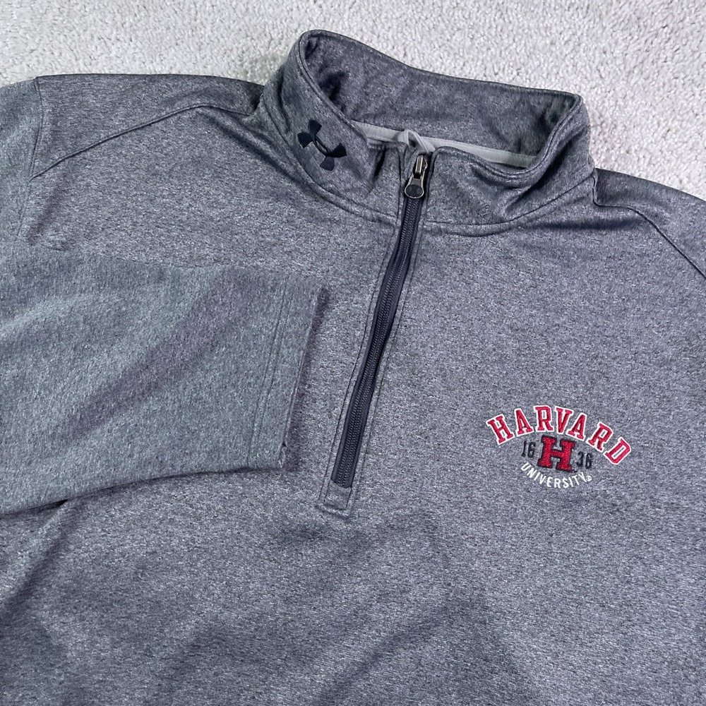 Harvard Crimson Sweatshirt Mens XL Gray Under Armour Quarter Zip Fleece Pullover